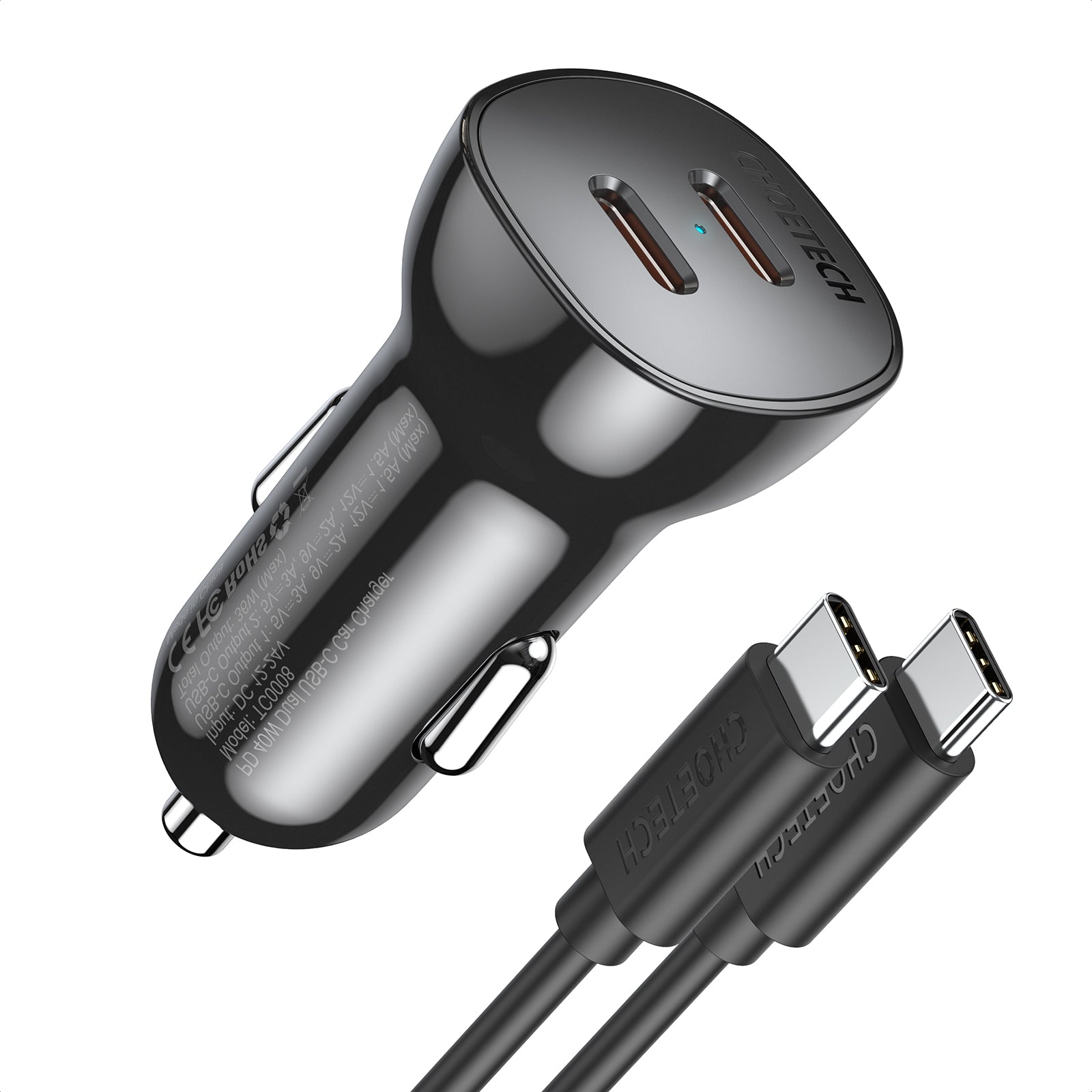 Choetech TC0008 Автомобільна зарядка 40W (2×USB-C PD)