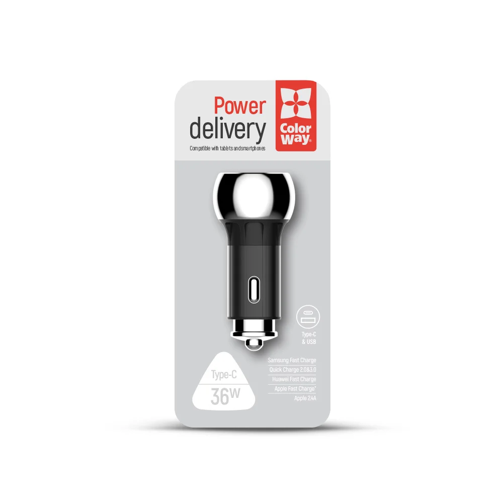 ColorWay Автомобільна зарядка 36W (USB-C PD + USB-A QC3.0)